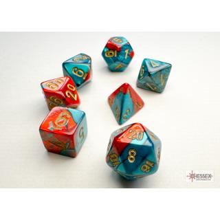 Chessex Mini Polyhedral Gemini Red-Teal/gold 7-Die Set