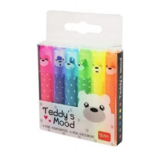 Legami Set of 6 Mini Highlighters - Teddy's Mood - Teddy Bear