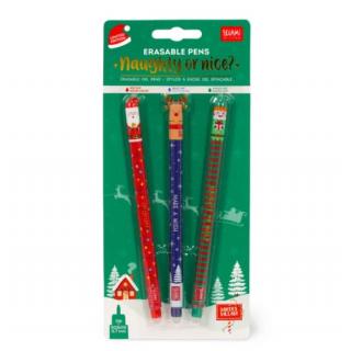 Legami Set of 3 Erasable Gel Pens - Naughty or Nice Santa's Village (Limited Edition)