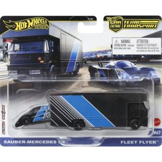 Hot Wheels Premium - Νταλίκα με Αυτοκινητάκι - Sauber Mercedes C9 & Fleet Flyer #67